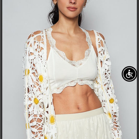 White Crochet Cardigan with Yellow Daisy Accents - Picture 3 of 5